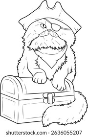 Persian cat Pirate Treasure chest Animal Vector Graphic Art Illustration