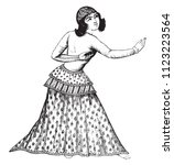 A Persian dancer, after a Persian miniature, vintage engraved illustration. Magasin Pittoresque 1841.

