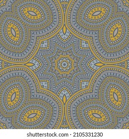 Persian ethnic mosaic vector seamless ornament. Tile print design. Abstract eastern motif. Porcelain decor design. Star symmetry elements texture.