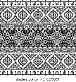 Persian ethnic seamless pattern in black and white color. Stripe Inca design. Islamic ornament vector.  Tribal pattern. Horizontal stripes. Vector illustration