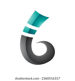 Persian Green and Black Curly Glossy Spike Shape Letter B Icon on a White Background