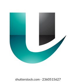 Persian Green and Black Glossy Bold Curvy Shaped Letter U Icon on a White Background
