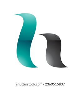 Persian Green and Black Glossy Calligraphic Letter H Icon on a White Background