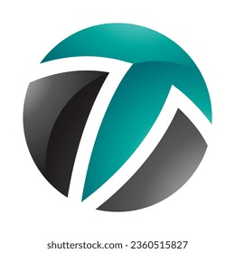 Persian Green and Black Glossy Circle Shaped Letter T Icon on a White Background