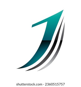 Persian Green and Black Glossy Layered Letter J Icon on a White Background