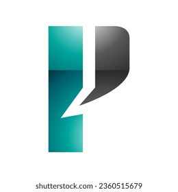 Persian Green and Black Glossy Letter P Icon with a Bold Rectangle on a White Background