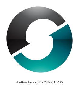 Persian Green and Black Glossy Letter O Icon with an S Shape in the Middle on a White Background