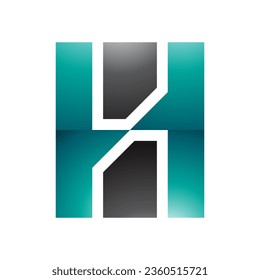 Persian Green and Black Glossy Letter H Icon with Vertical Rectangles on a White Background