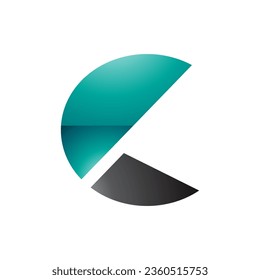 Persian Green and Black Glossy Letter C Icon with Half Circles on a White Background