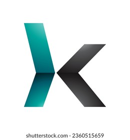 Persian Green and Black Glossy Lowercase Arrow Shaped Letter K Icon on a White Background