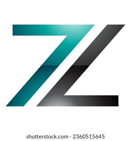 Persian Green and Black Glossy Number 7 Shaped Letter Z Icon on a White Background