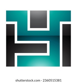 Persian Green and Black Glossy Rectangle Shaped Letter Y Icon on a White Background