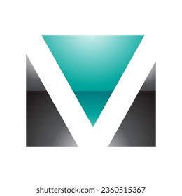 Persian Green and Black Glossy Rectangular Shaped Letter V Icon on a White Background