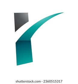 Persian Green and Black Glossy Spiky Shaped Letter R Icon on a White Background