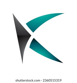 Persian Green and Black Glossy Spiky Letter K Icon on a White Background