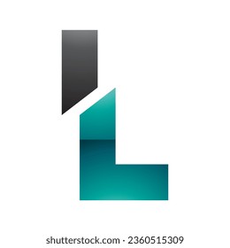 Persian Green and Black Glossy Split Shaped Letter L Icon on a White Background