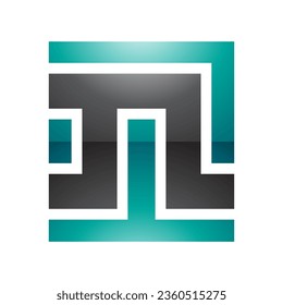 Persian Green and Black Glossy Square Shaped Letter N Icon on a White Background