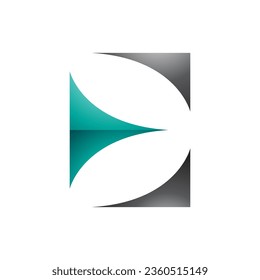 Persian Green and Black Glossy Uppercase Letter E Icon with Curvy Triangles on a White Background