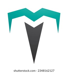 Persian Green and Black Letter T Icon with Pointy Tips on a White Background