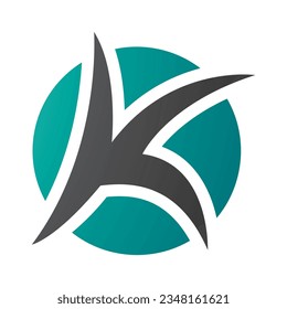 Persian Green and Black Round Pointy Letter K Icon on a White Background