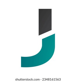 Persian Green and Black Split Shaped Letter J Icon on a White Background