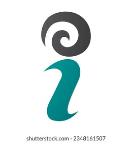 Persian Green and Black Swirly Letter I Icon on a White Background