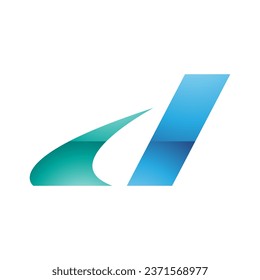 Persian Green and Blue Glossy Italic Swooshy Letter D Icon on a White Background