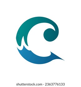 Persian Green and Blue Round Curly Letter C Icon on a White Background