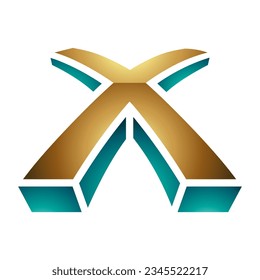 Persian Green and Gold Glossy 3d Shaped Letter X Icon on a White Background
