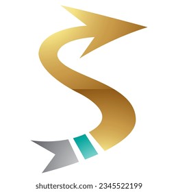 Persian Green and Gold Glossy Arrow Shaped Letter S Icon on a White Background