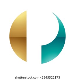 Persian Green and Gold Glossy Circle Shaped Letter P Icon on a White Background