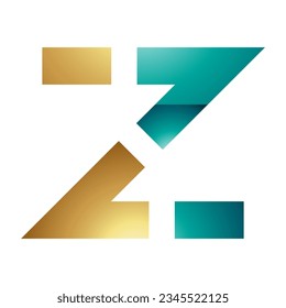 Persian Green and Gold Glossy Dotted Line Shaped Letter Z Icon on a White Background