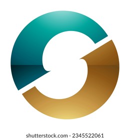 Persian Green and Gold Glossy Letter O Icon with an S Shape in the Middle on a White Background