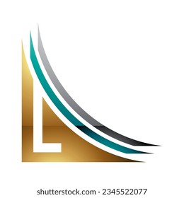 Persian Green and Gold Glossy Letter L Icon with Layers on a White Background
