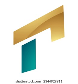 Letra Rectangular verde y dorada persa R icono en un fondo blanco