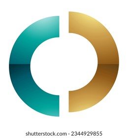 Persian Green and Gold Glossy Split Shaped Letter O Icon on a White Background