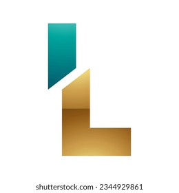 Persische grün- und goldglänzende, gespaltene Buchstaben L - Symbol auf weißem Hintergrund