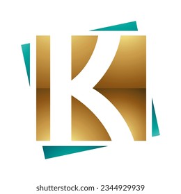 Persian Green and Gold Glossy Square Letter K Icon on a White Background