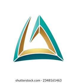 Persian Green and Gold Triangular Spiral Letter A Icon on a White Background