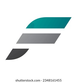 Persian Green and Grey Letter F Icon with Horizontal Stripes on a White Background