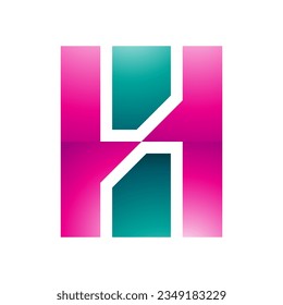Persian Green and Magenta Glossy Letter H Icon with Vertical Rectangles on a White Background