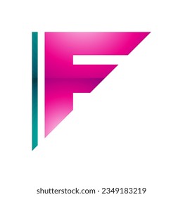 Persisch-grün und Magenta-Glossy-Dreiecksbuchstabe F-Symbol auf weißem Hintergrund
