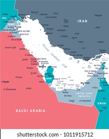 Persian Gulf Map - Detailed Vector Illustration