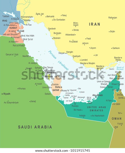 Persian Gulf Map Detailed Vector Illustration Stock Vector (Royalty ...