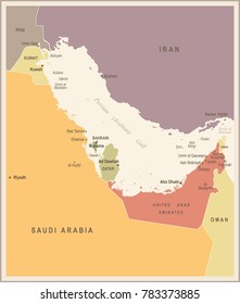Persian Gulf Map - Vintage Detailed Vector Illustration