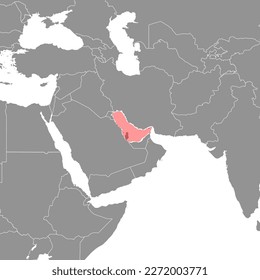 Persian Gulf on the world map. Vector illustration.