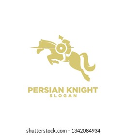 persian knight riding horse use shield and spear with negative space style logo icon designs vector illustration template
