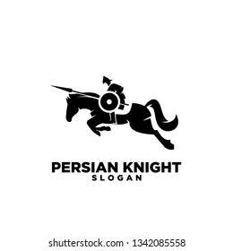 persian knight riding horse use shield and spear with negative space style logo icon designs vector illustration template