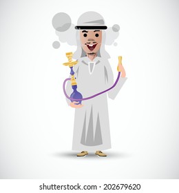 Persian man with hookah. smoking - vector illustration