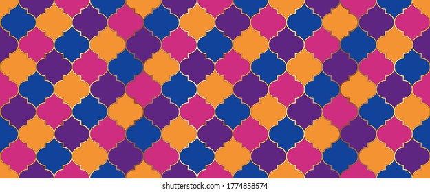 Persian Mosque Window Motif. Ramadan Kareem Islamic Illustration. Seamless Moroccan Texture Eid Mubarak Islam Decoration. Traditional Ramadan Mosque Golden Tile. Moroccan Seamless Mosaic Ornament.